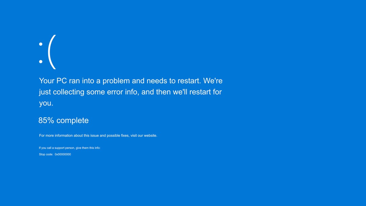 Blue screen of death error screen is shown.
