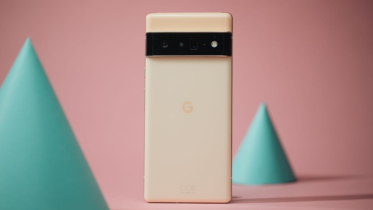 Google Pixel 6 Pro photographed on a pink background