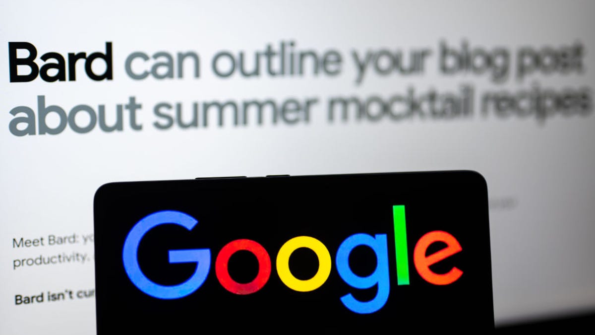 A Google Bard web page is seen on screen with Google on a mobile phone