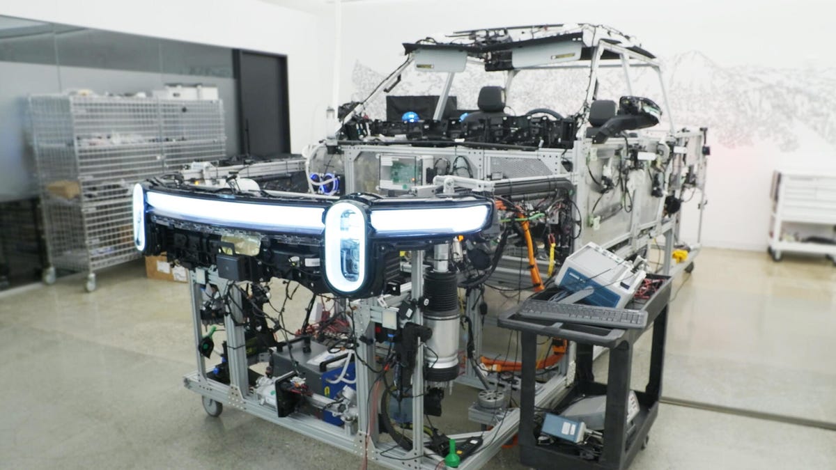 Rivian lab car: a frame and lots of wiring