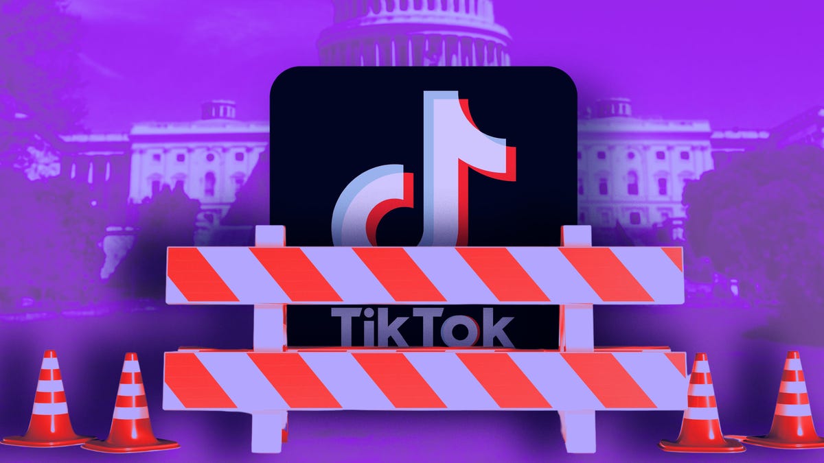 TikTok Logo in front of congress building with a barricade in front