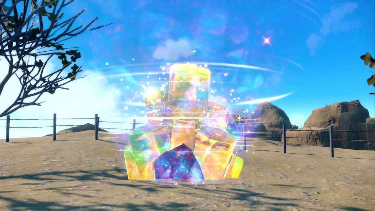 A shining Tera Raid crystal in Pokemon Scarlet and Violet