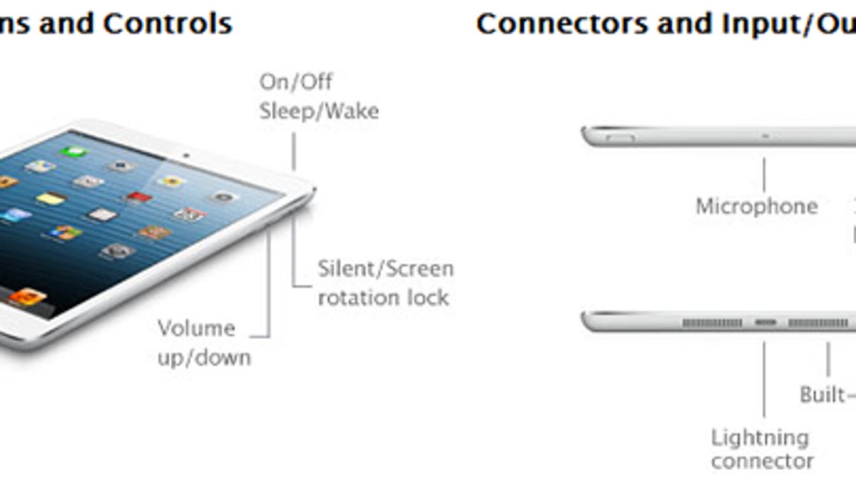 A photo of the iPad Mini shows two speakers.