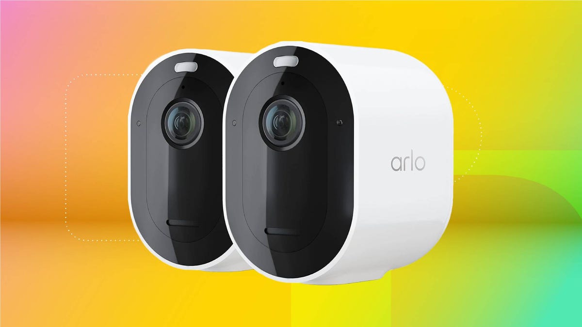 Arlo cameras on a rainbow gradient