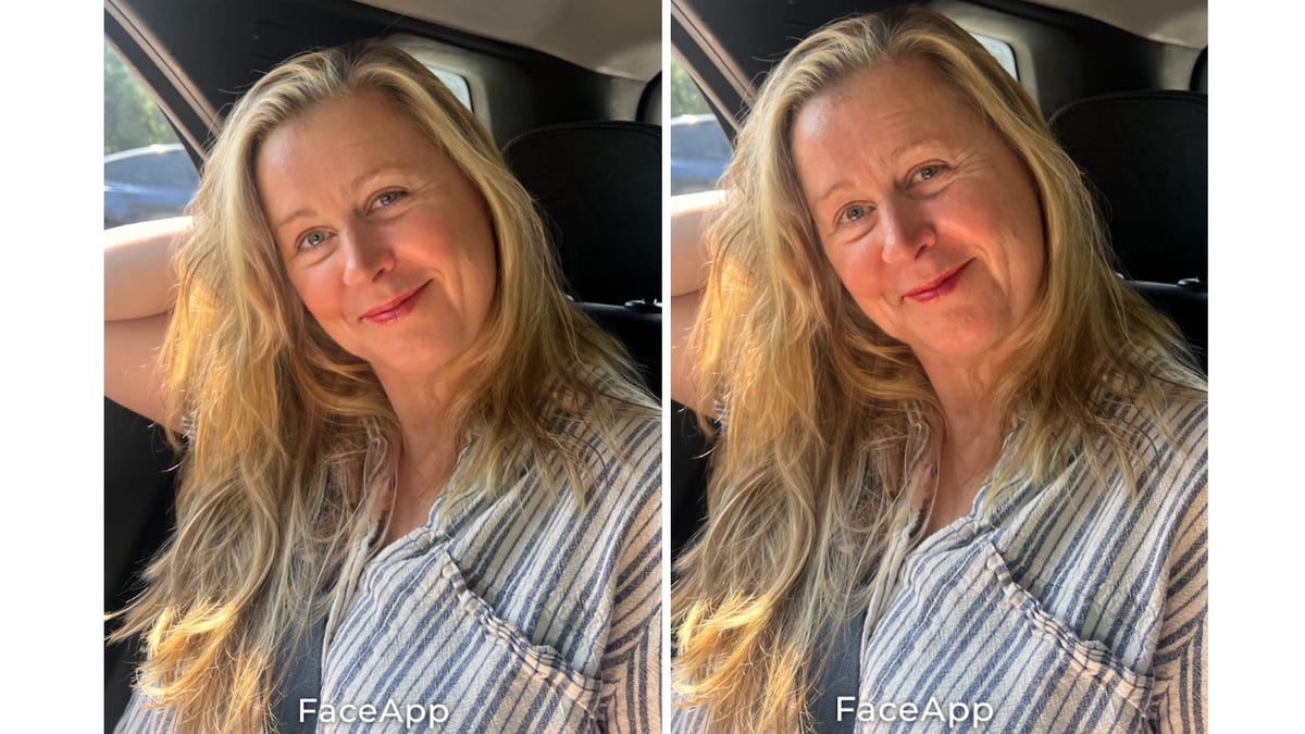 A screenshot of using FaceApp AI to see how a face will age