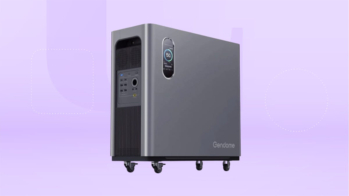 Genome portable power station with wheels against red and blue background