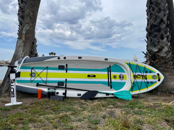 BOTE Rackham paddle board with all of its accessories