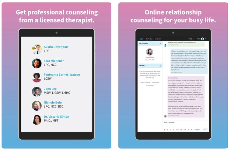 Two tablets displaying ReGain therapy app