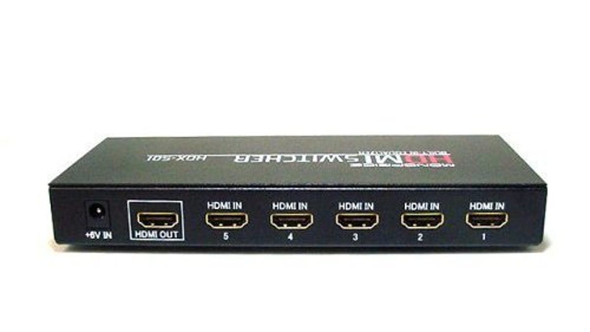 Back-panel shot of the HM-501 HDMI switcher