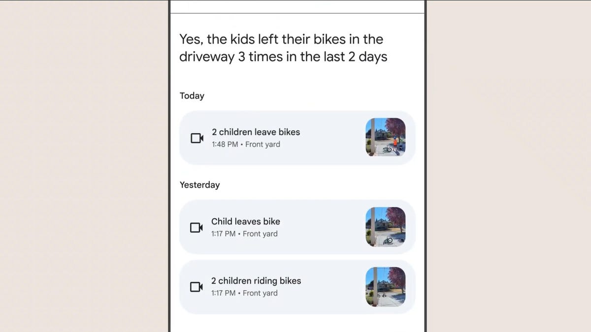 Gemini answering a question about bikes with a history of camera recordings.