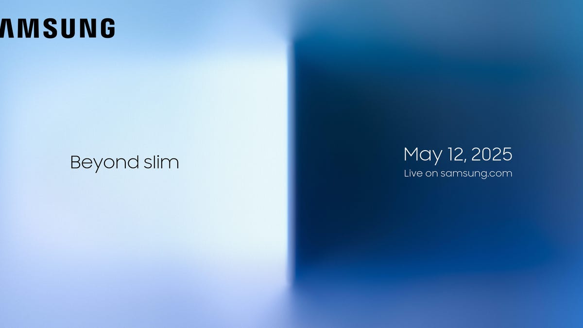 Concept art showing the side of a thin phone placed in the center, with "Beyond slim" written on the left and "May 12, 2025" written on the right
