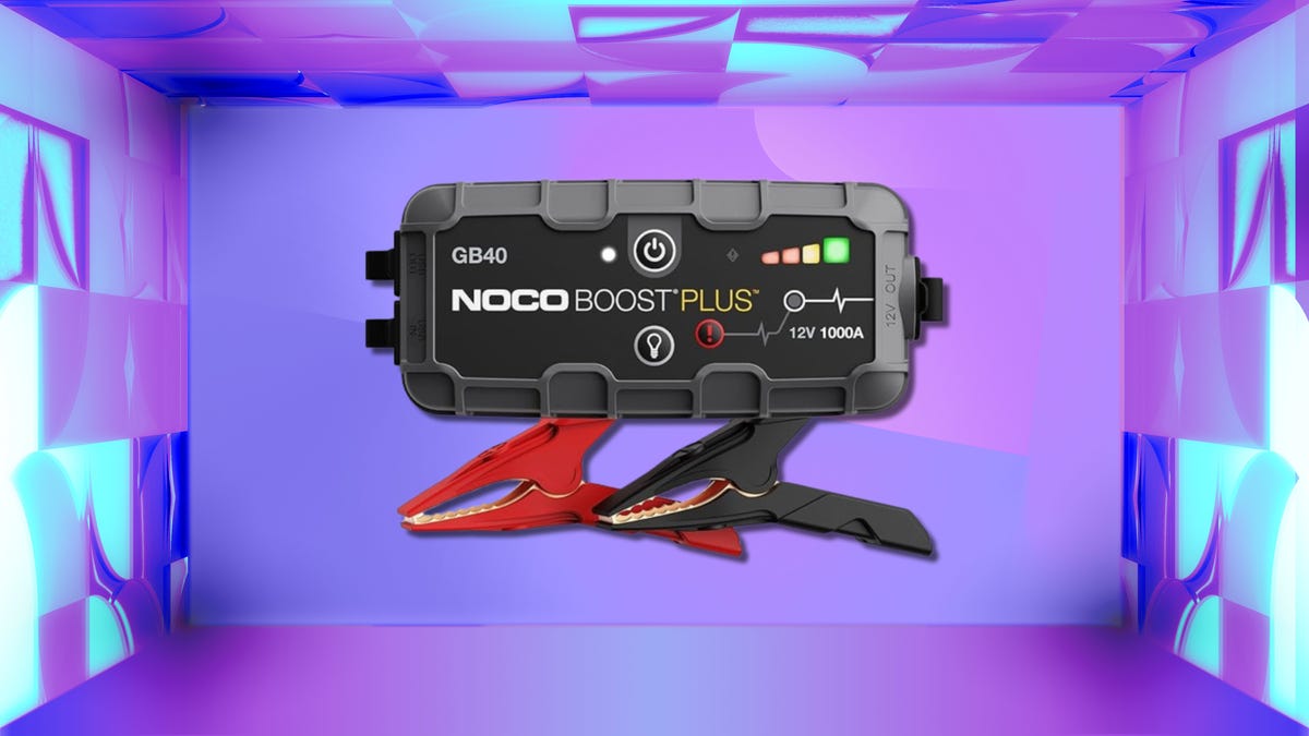 Noco Boost GB40 against CNET's spring sale commerce background.