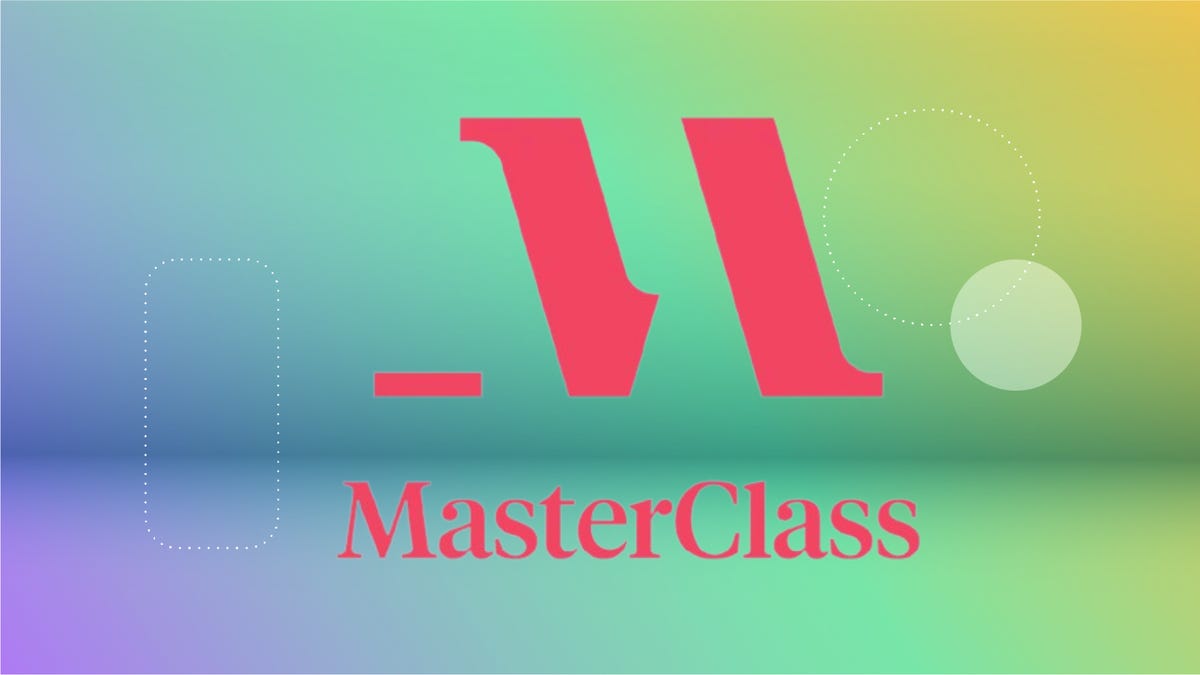 masterclass logo in red against a purple, green and yelllow background