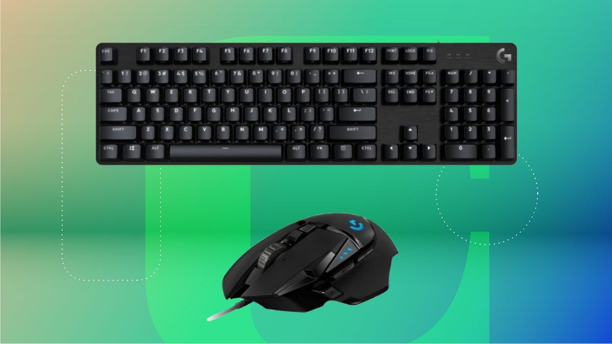 Logitech mouse and keyboard bundle on a green background