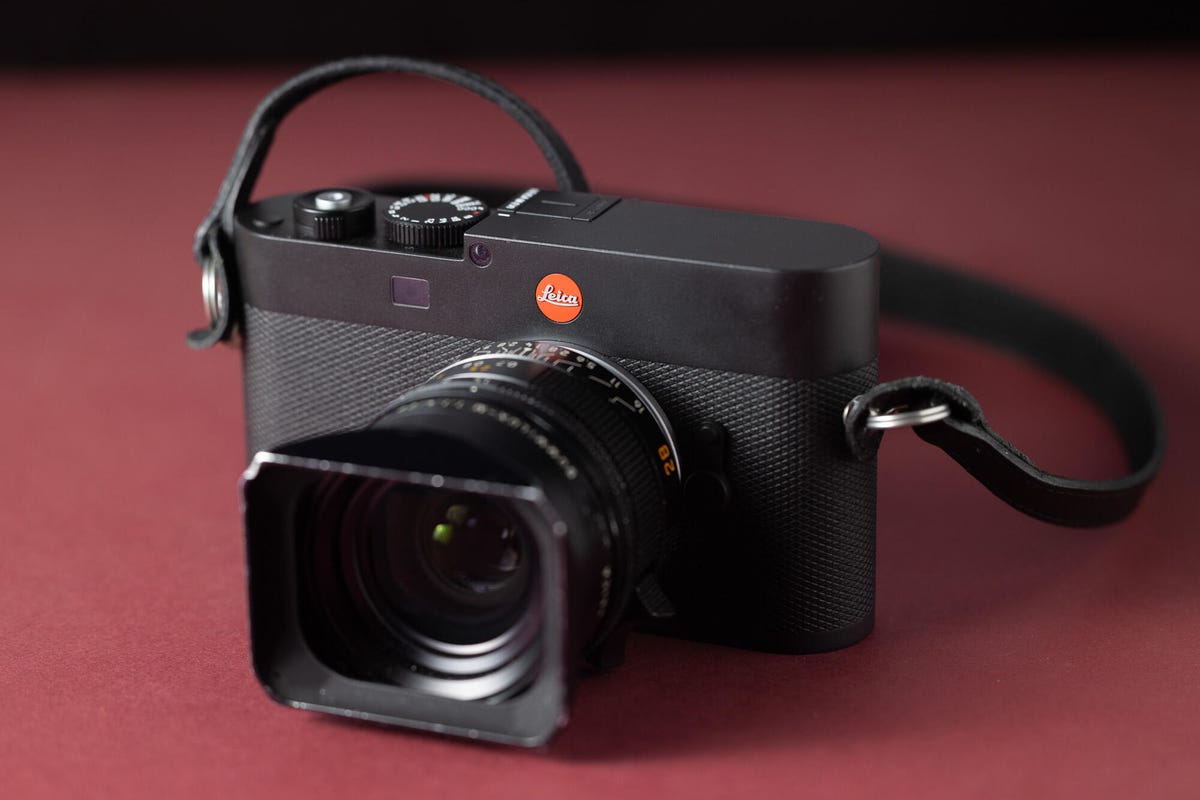 Leica camera on a red surface