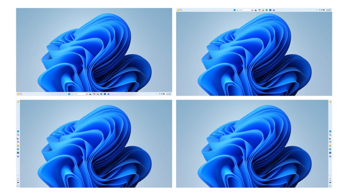 Four screenshots showing the four different placements of the windows tasksbar.
