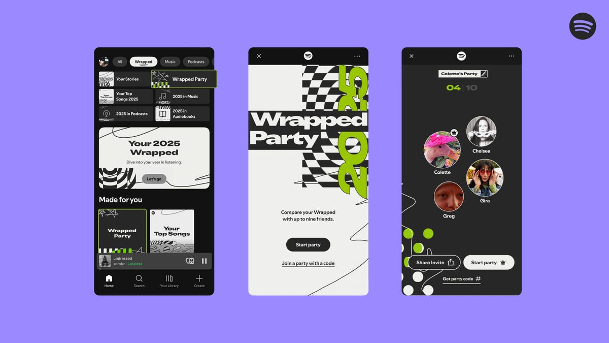 Three Spotify Wrapped Party screens