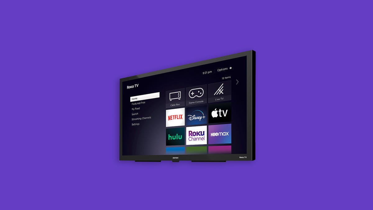 An Element Roku TV on a purple background