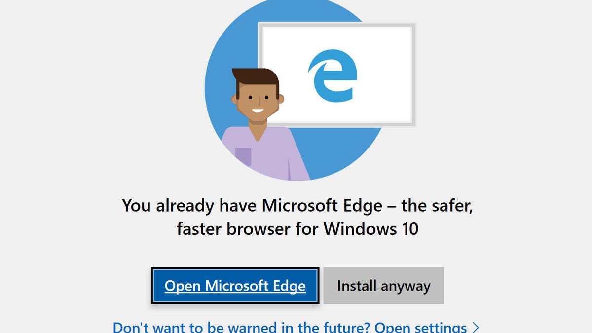 A test version of Windows 10 interrupted the installation of rival web browsers and promoted Microsoft Edge instead as "safer."