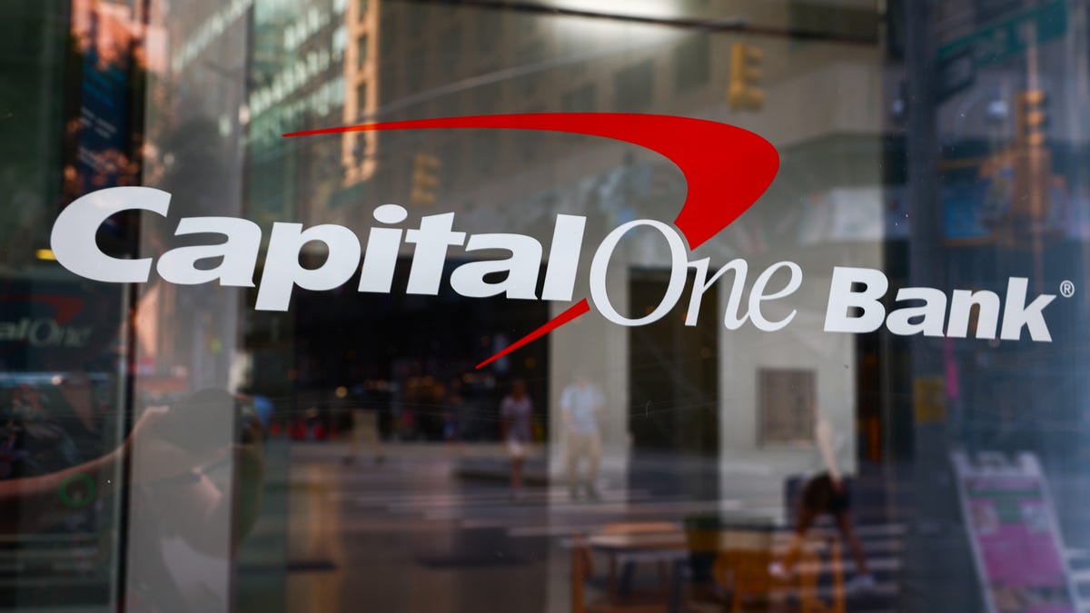 Capital One Bank logo on a glass wall
