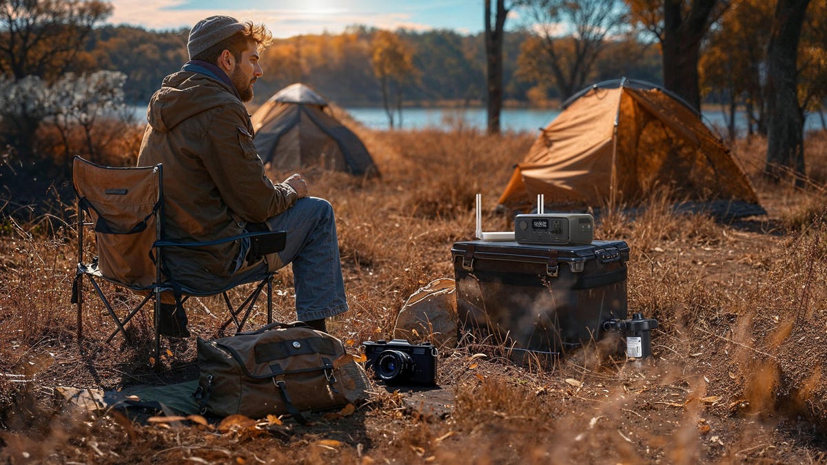 River 3 power station outside with a camper.