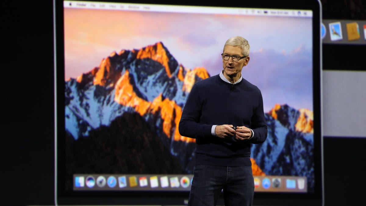 Tim Cook stands onstage at Apple's annual developer conference in 2017. On Wednesday, the company patched the Sierra and El Capitan operating systems against the Meltdown security flaw.