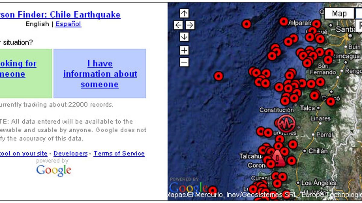 Google people finder page