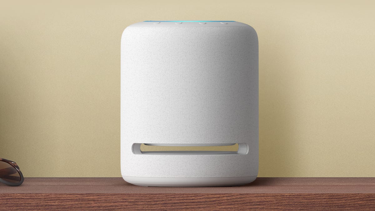 An Echo Studio device in Glacier White