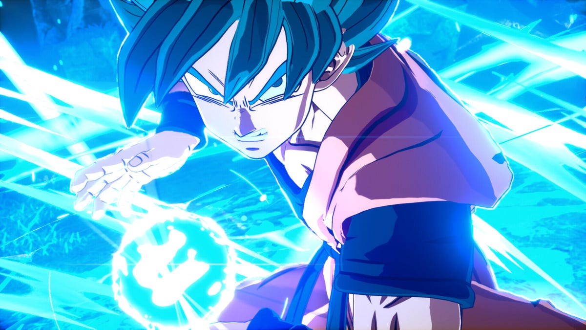 An angry-looking Saiyan warrior charges an energy ball to blast enemies.