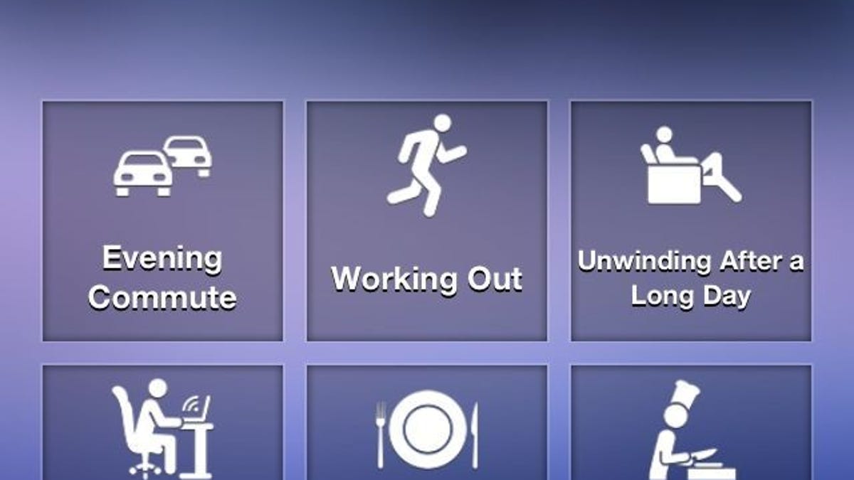 Songza guesses what you might be doing at any given time of day, then offers up suitable playlists.