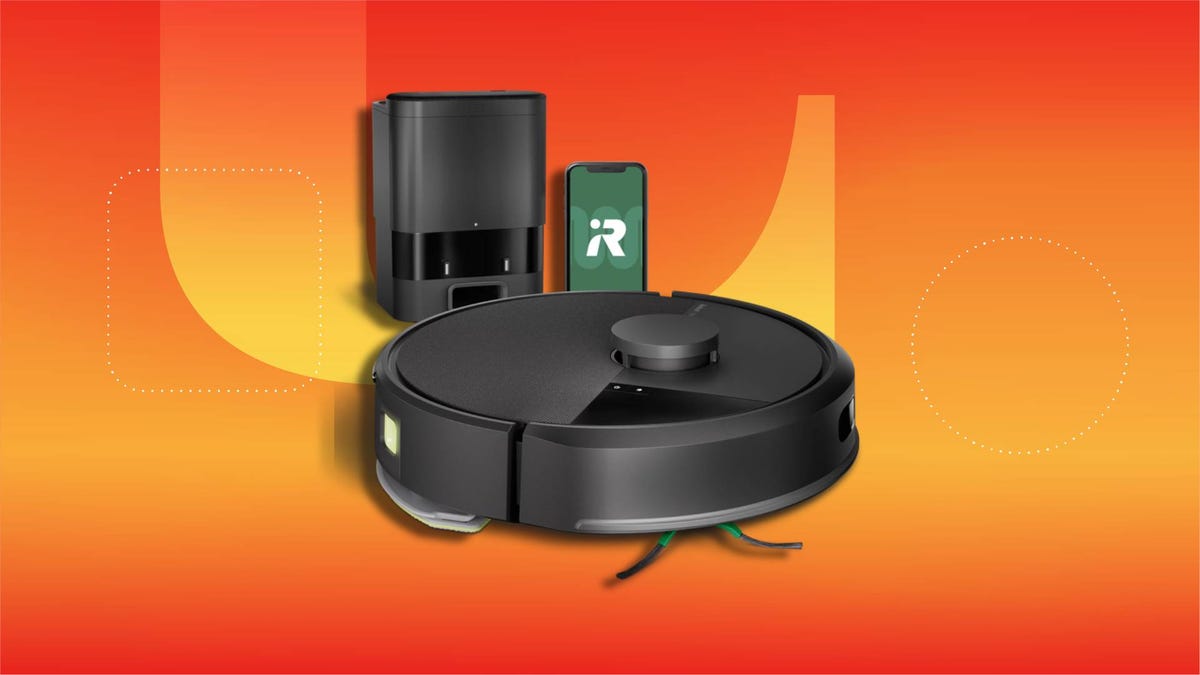 A robot vacuum on a CNET background