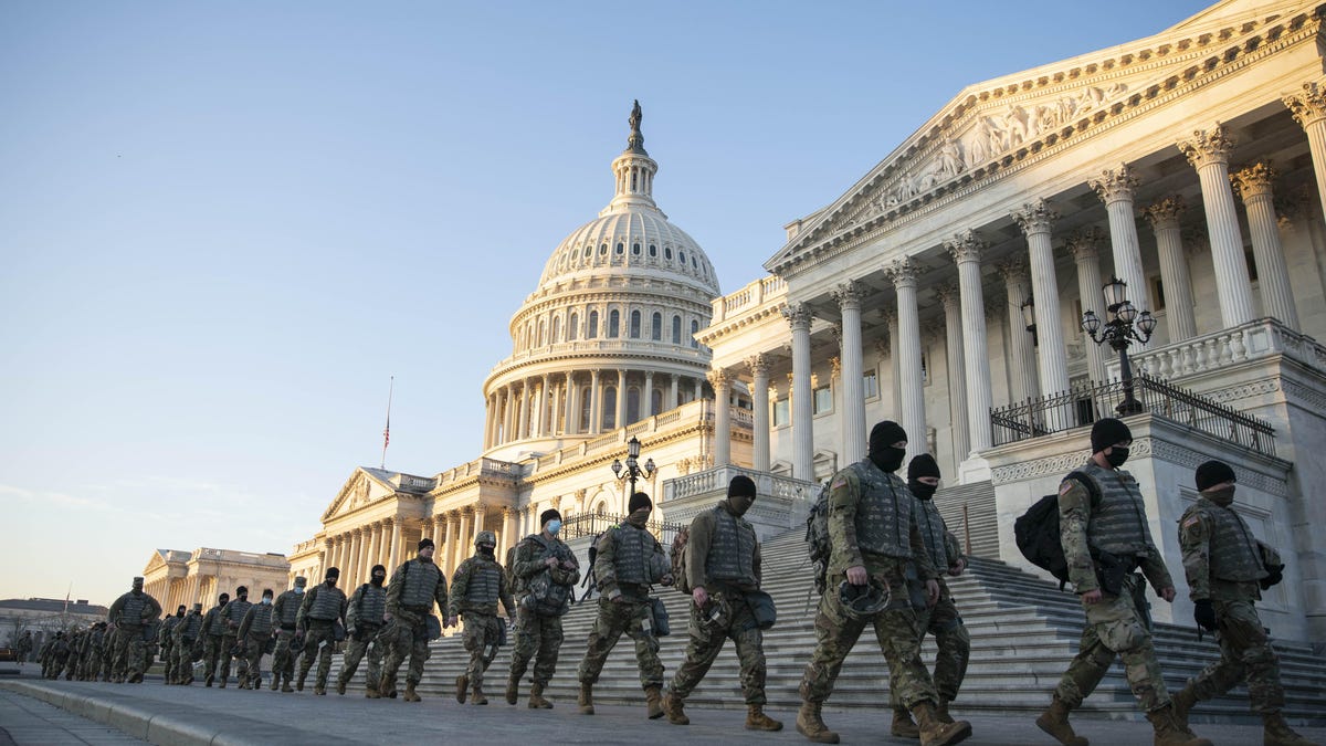 National Guard troops in front of the US Capitol