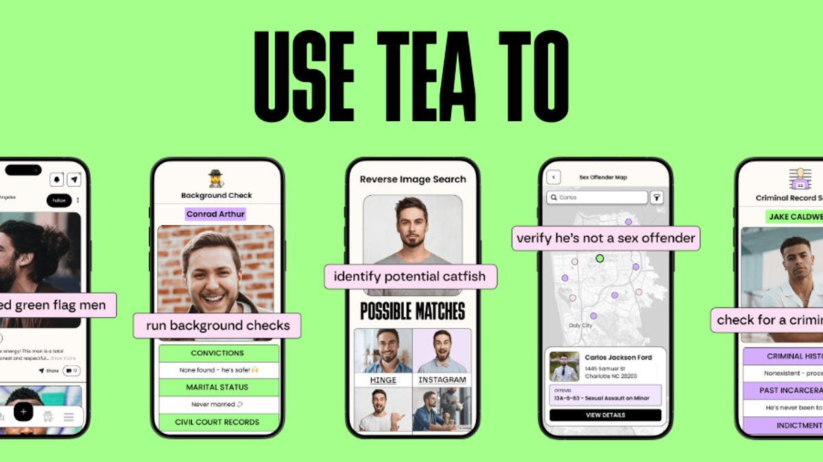 All the ways you can use Tea on phones across a green background.