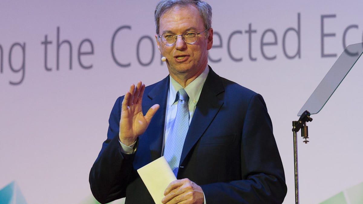 Google Executive Chairman Eric Schmidt speaking at Mobile World Congress in Barcelona, Spain