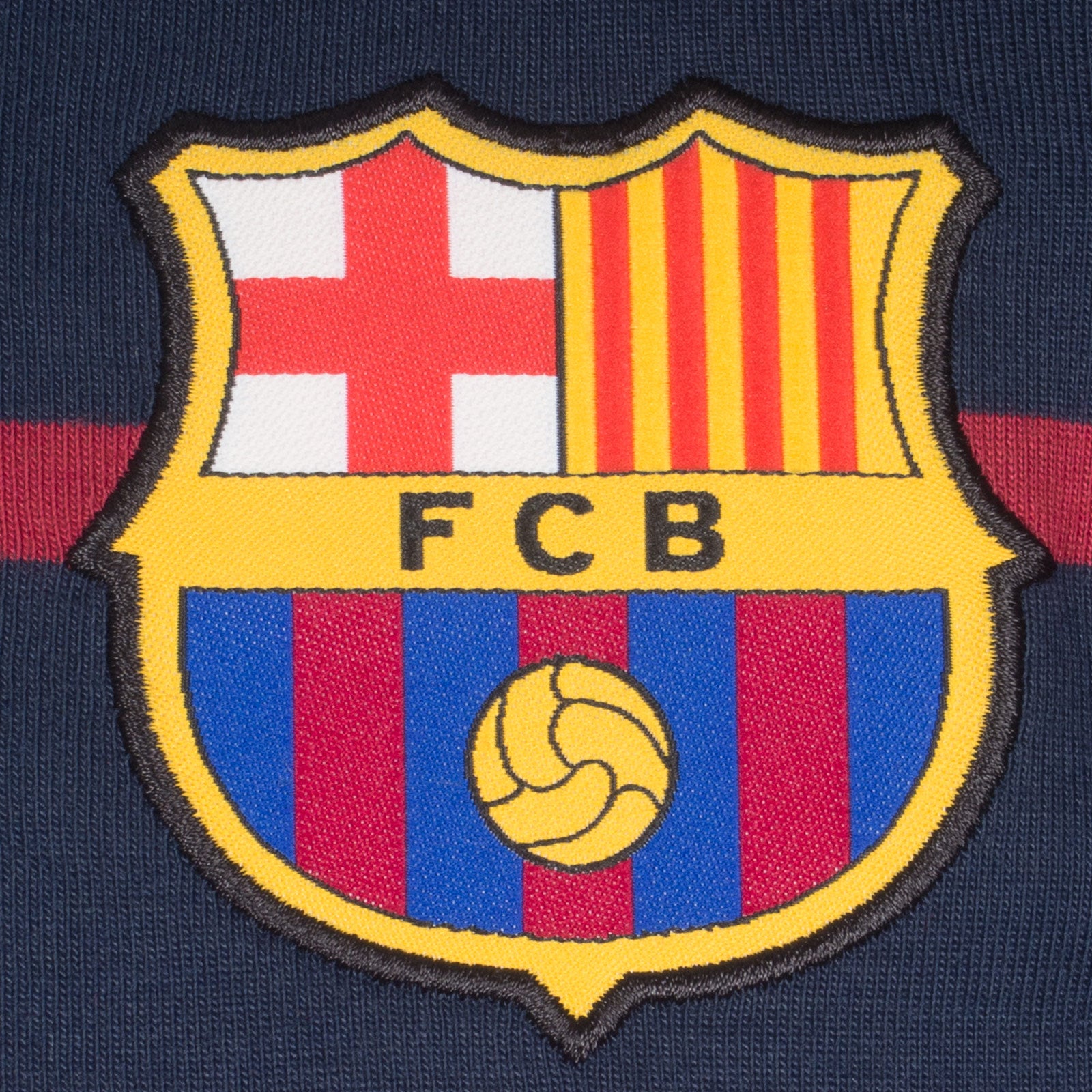 FC Barcelona adults striped polo shirt in navy blue with club crest to chest.