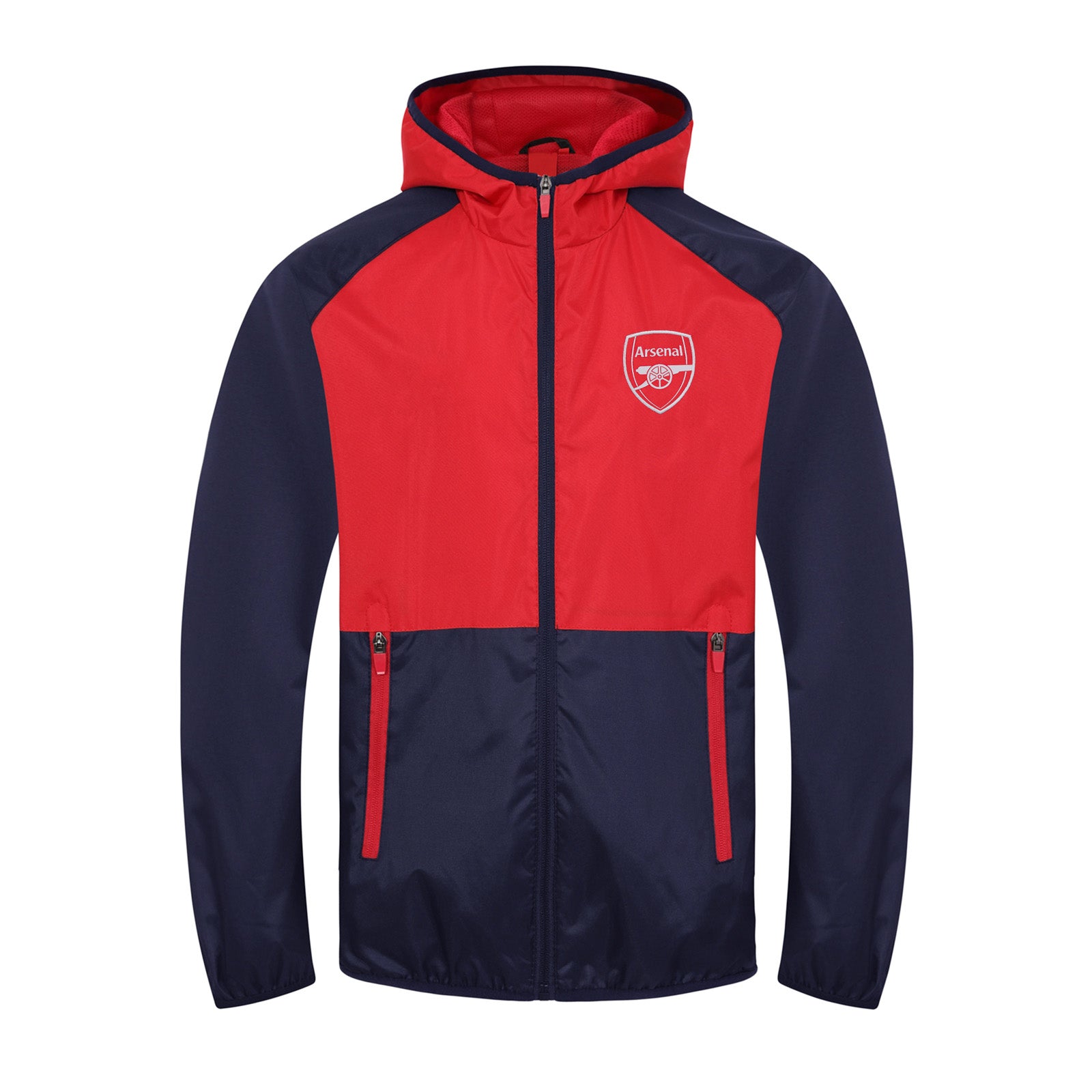 Arsenal kids shower jacket in navy blue with club crest to front.