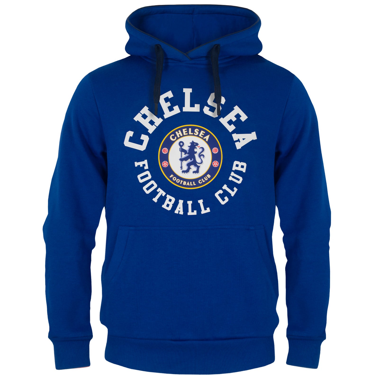 Chelsea adults hoodie in royal blue with the club crest & text print to front.