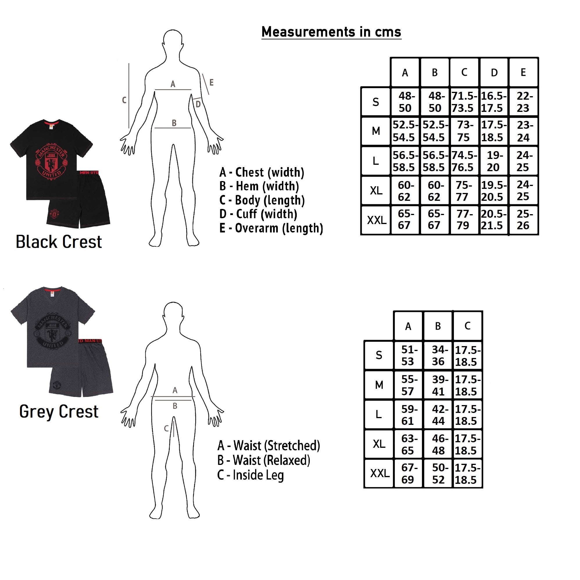 Manchester United short pyjamas for adults in grey