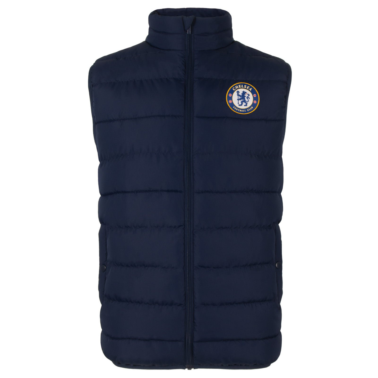 Chelsea adults gilet in black with club crest to chest.