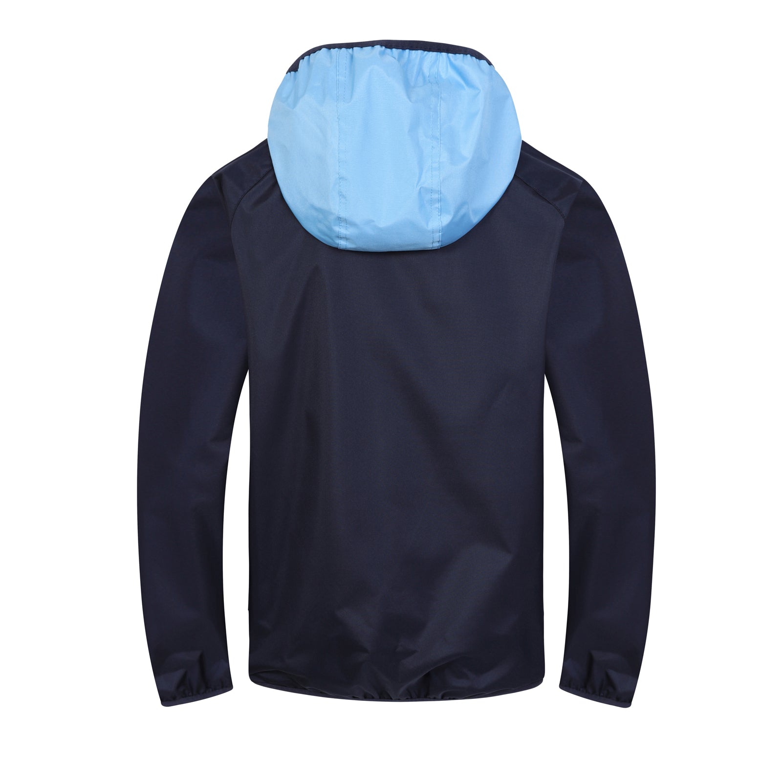 Man City adults shower jacket in navy & sky blue with club crest to chest.