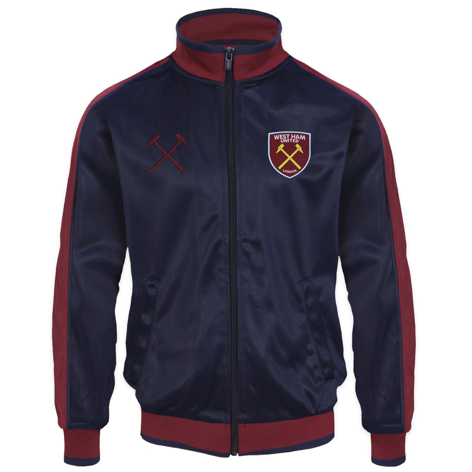 West Ham kids retro track jacket in navy blue with club crest to chest.
