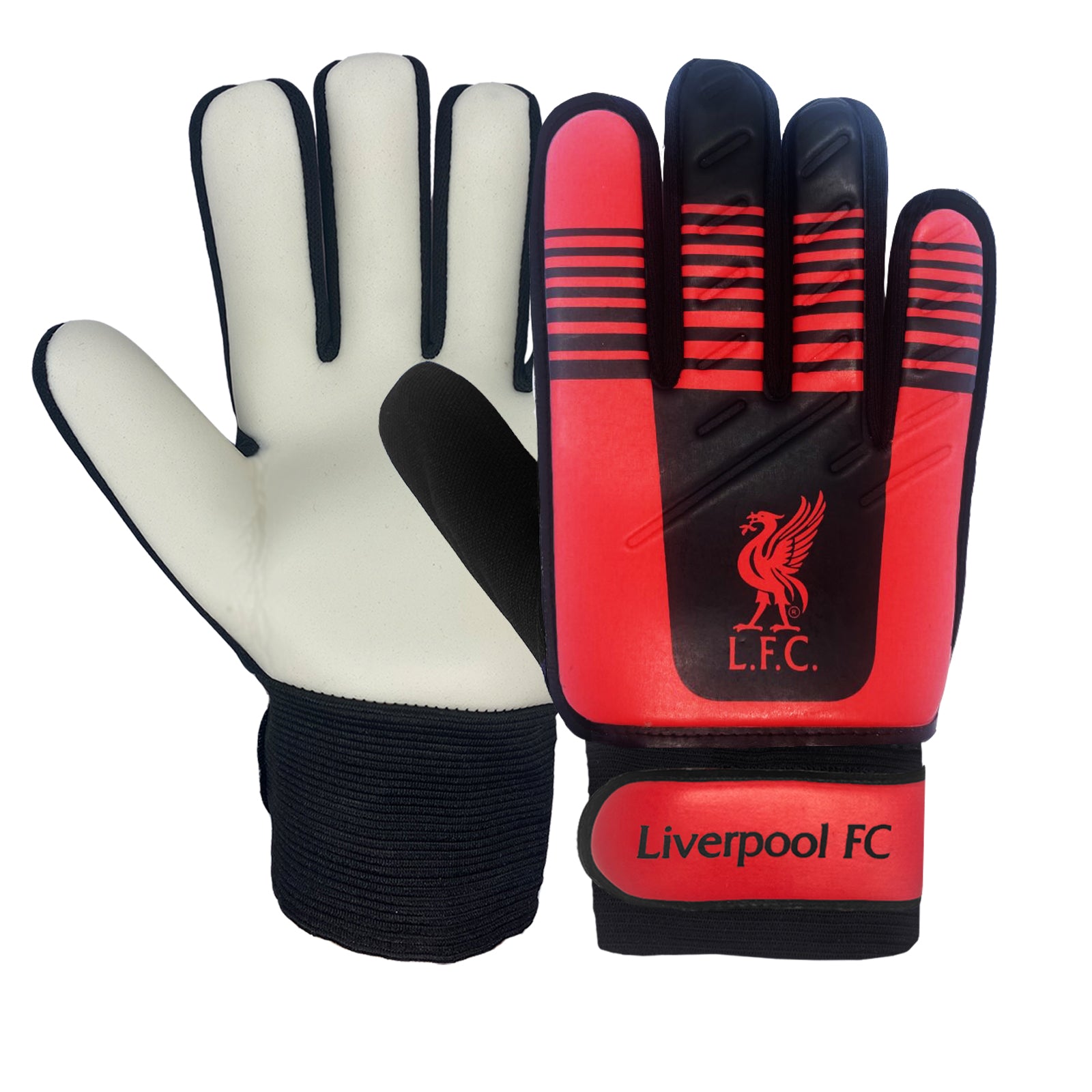 Liverpool red goalkeeper gloves with LFC crest & text print to each glove