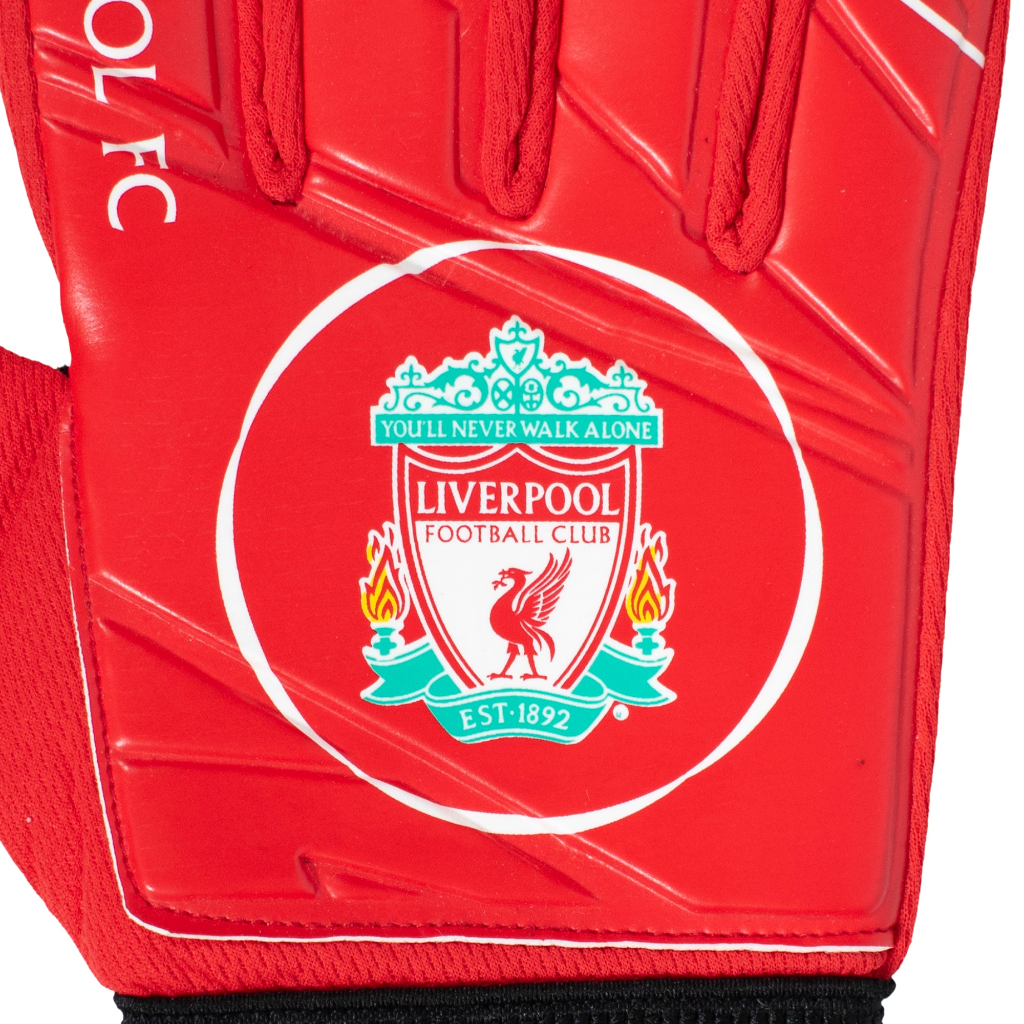 Liverpool size 4 red ball with LFC club badge to football and to each glove.