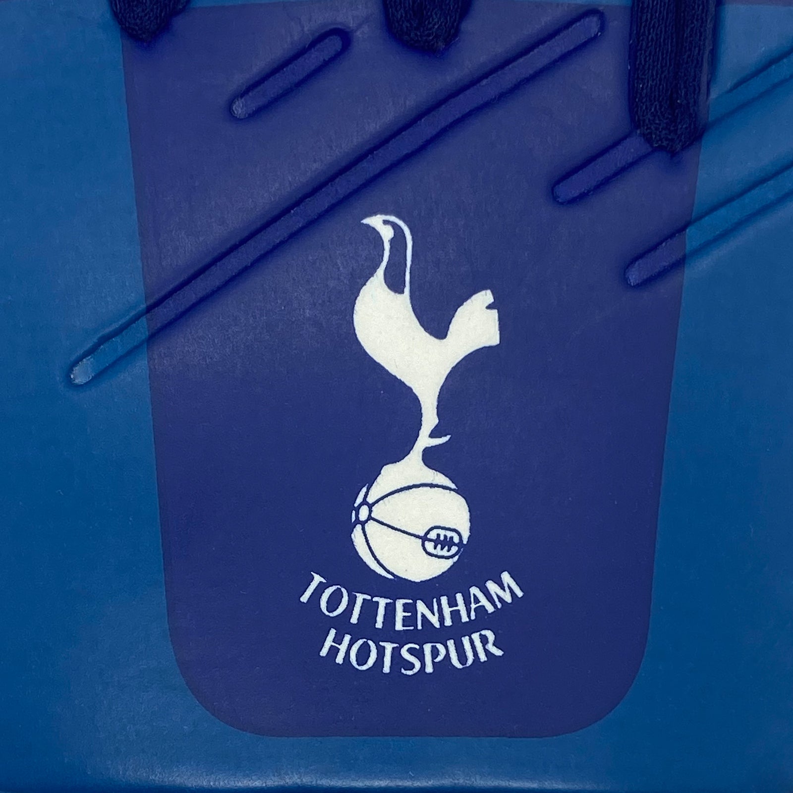Spurs goalie gloves in blue gloves with THFC crest & text print to each glove.
