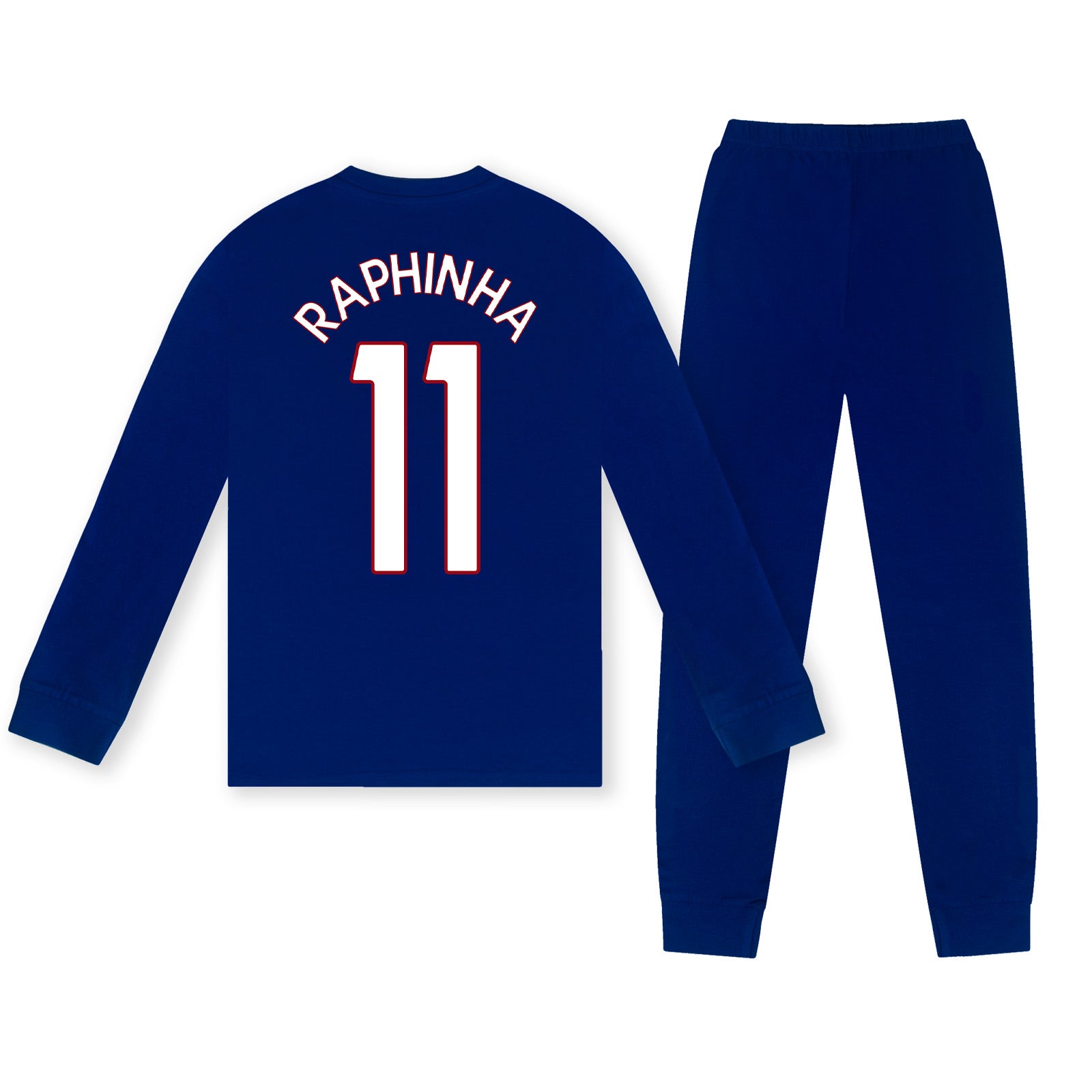 FC Barcelona kids long pyjamas in reflex blue. Long sleeve top featuring the club crest. Long legged bottoms with the club crest and Barca Text.