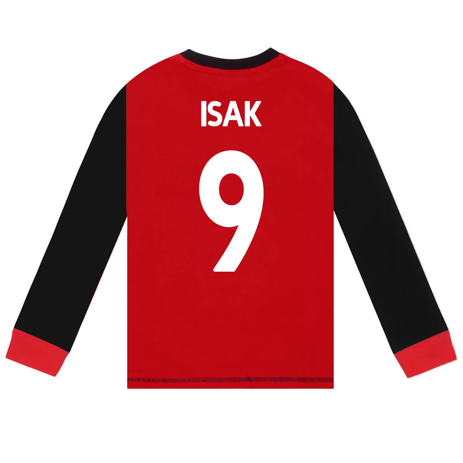 Liverpool kids long pyjamas in red & black. Long sleeve top with club crest. Long legged bottoms with crest.