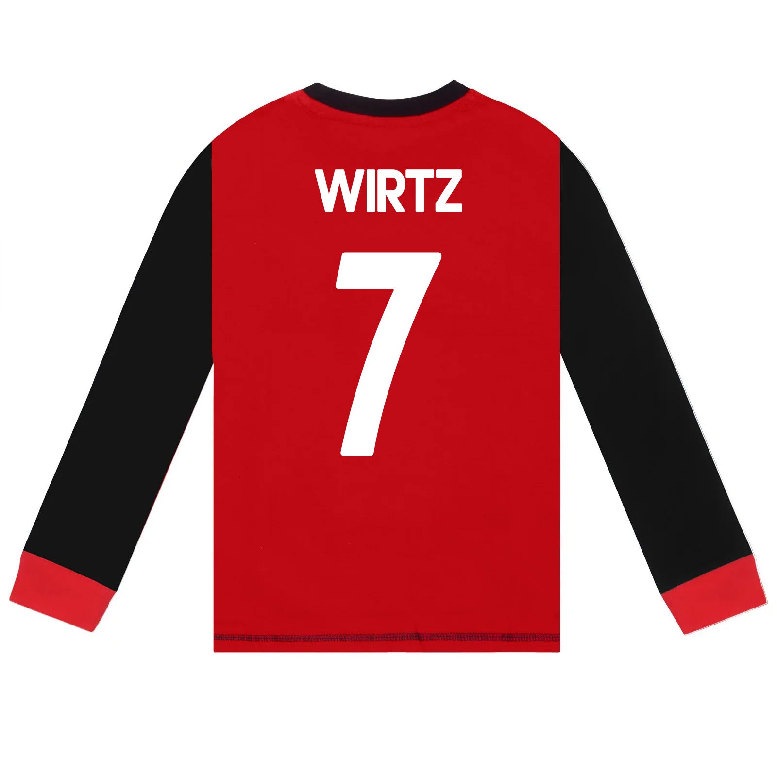 Liverpool kids long pyjamas in red & black. Long sleeve top with club crest. Long legged bottoms with crest.