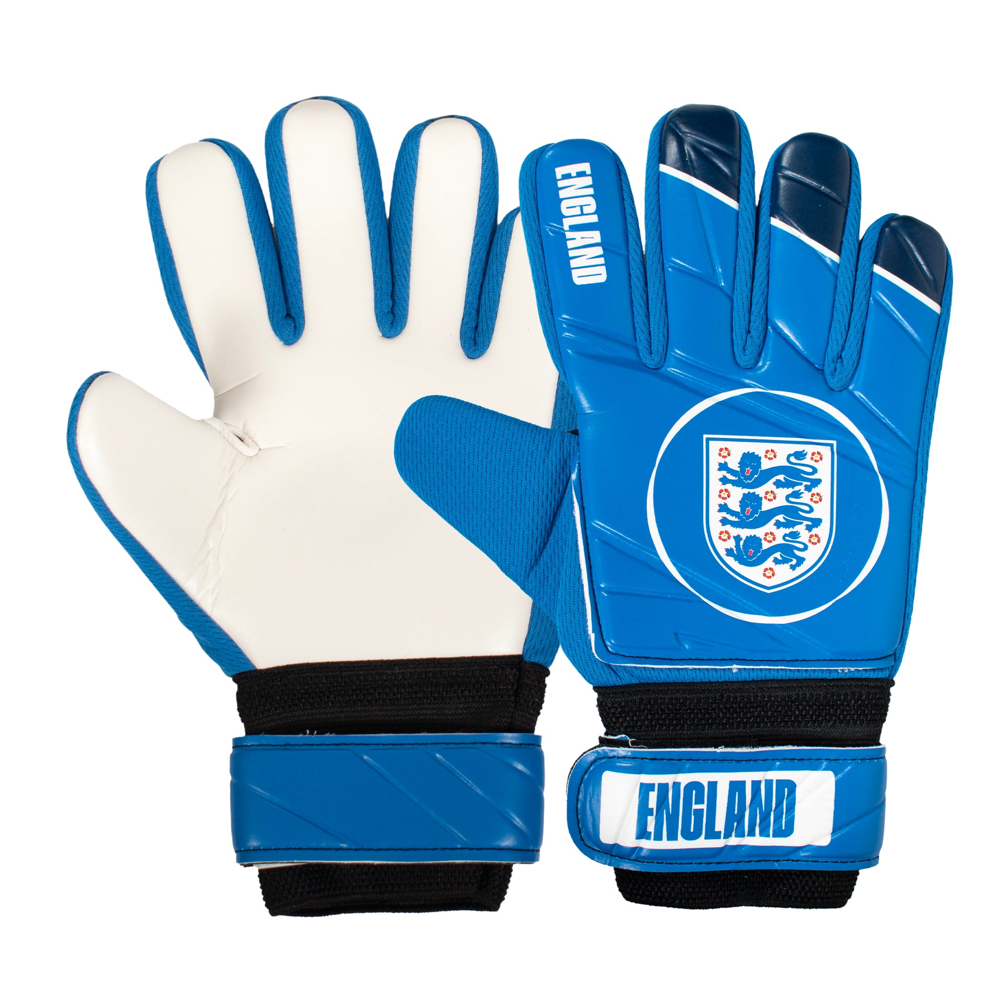 England goalkeeper gloves blue with Three Lions crest & text print to each glove