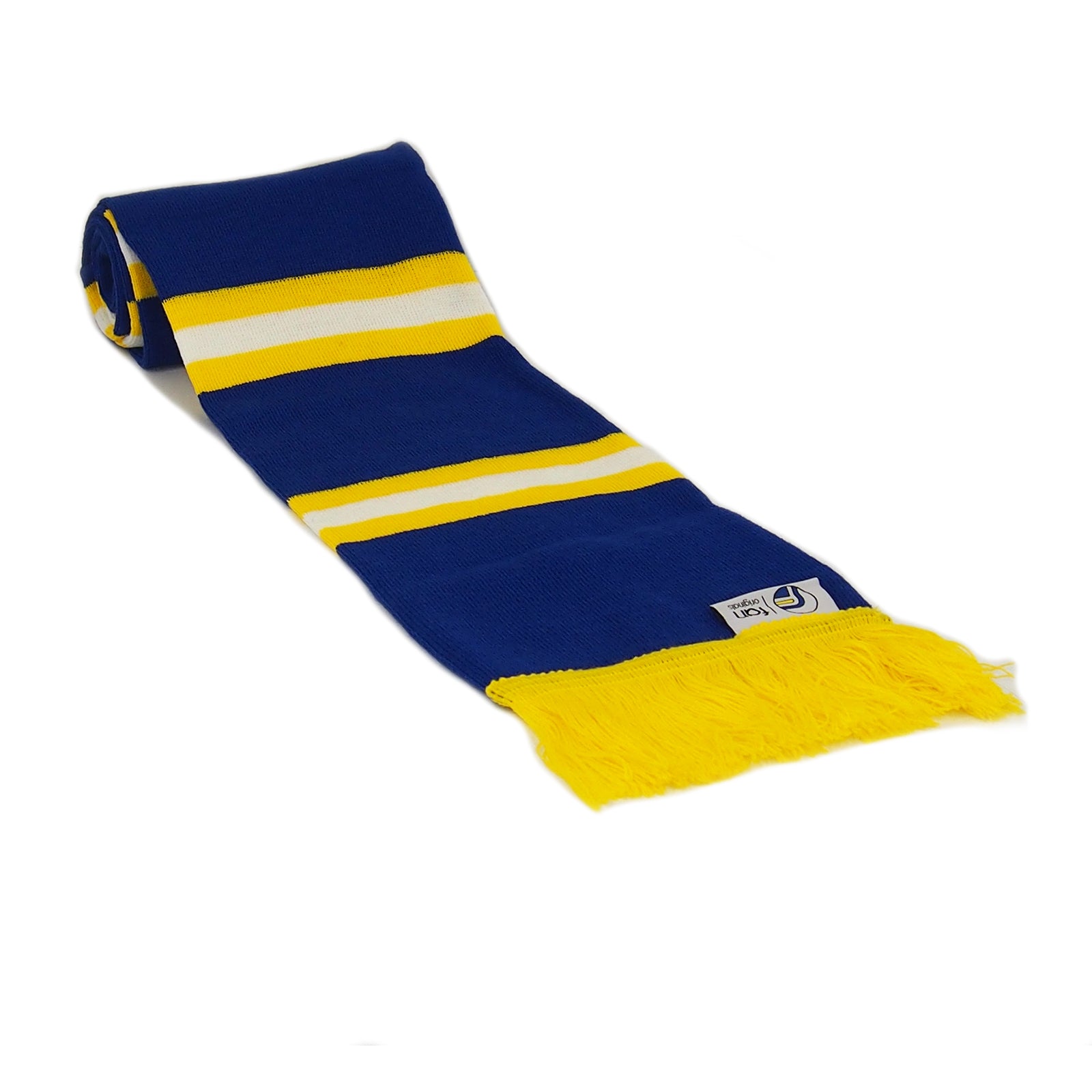 Leeds Utd retro football bar scarf in blue, yellow and white