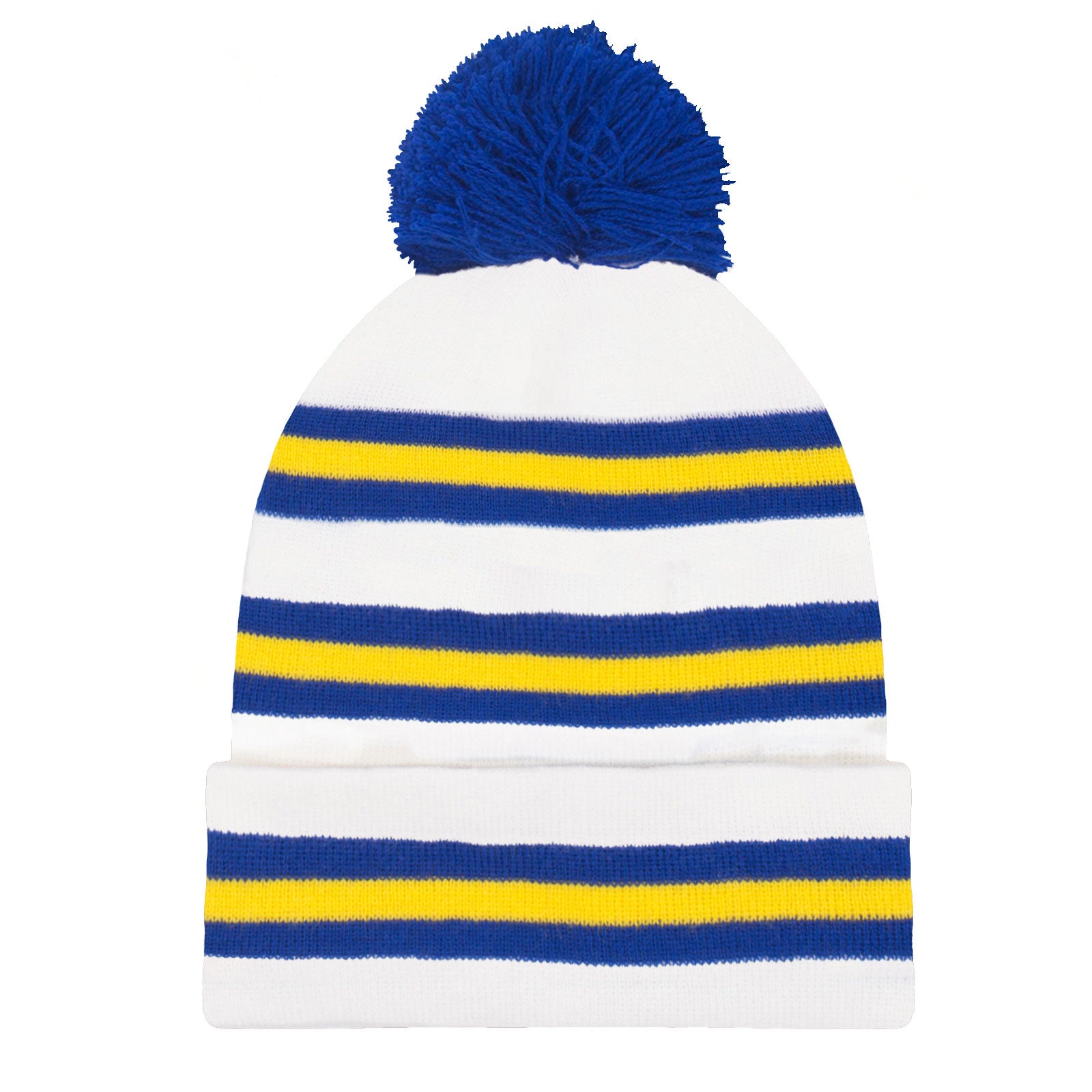 Leeds United retro knitted bobble hat in white, blue & yellow